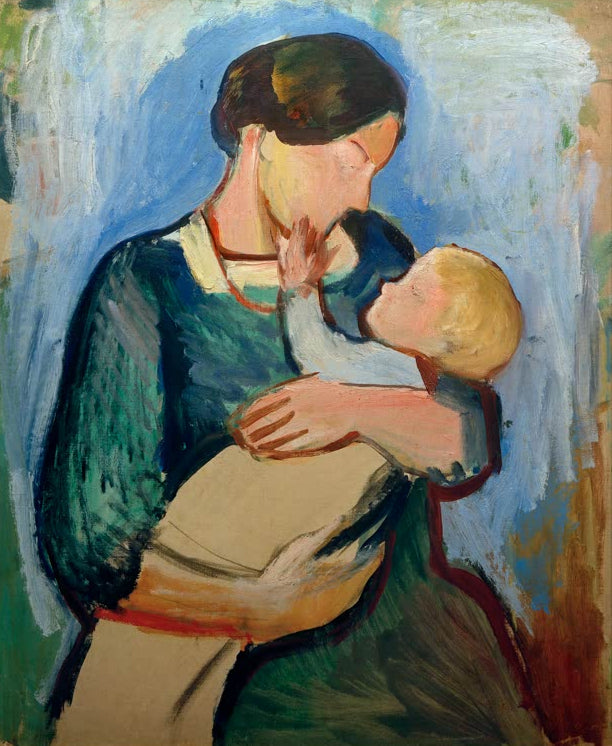 Kunstdruck des Gemäldes „Mutter mit Kind“ von August Macke. Hochwertig in Deutschland von Hand gefertigt, erhältlich als Poster oder Leinwand und optional gerahmt.