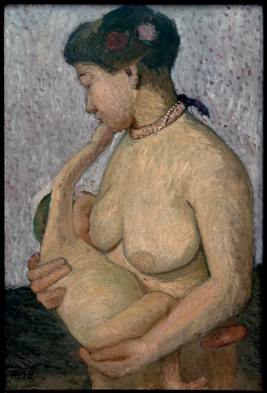 Kunstdruck von Mutter mit Kind an der Brust, Halbakt von Paula Modersohn-Becker – einfühlsame Mutter-Kind-Darstellung als hochwertiger Kunstdruck.