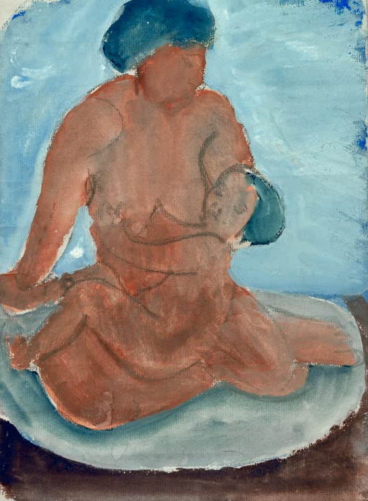 Kunstdruck von Mutter mit Kind auf dem Schoß, am Boden sitzend von Paula Modersohn-Becker – berührende Mutter-Kind-Darstellung als hochwertiger Kunstdruck.