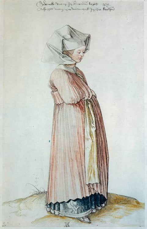 Kunstdruck „Nürnbergerin im Kirchenkleid“ von Albrecht Dürer mit detailreicher Kostümstudie der Renaissance