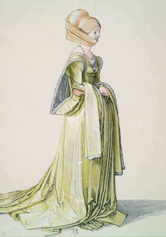 Kunstdruck des Gemäldes „Nürnbergerin im Tanzkleid“ von Albrecht Dürer. Hochwertiger Fine-Art-Druck, in Deutschland per Hand gefertigt, auf Leinwand oder als Poster erhältlich.