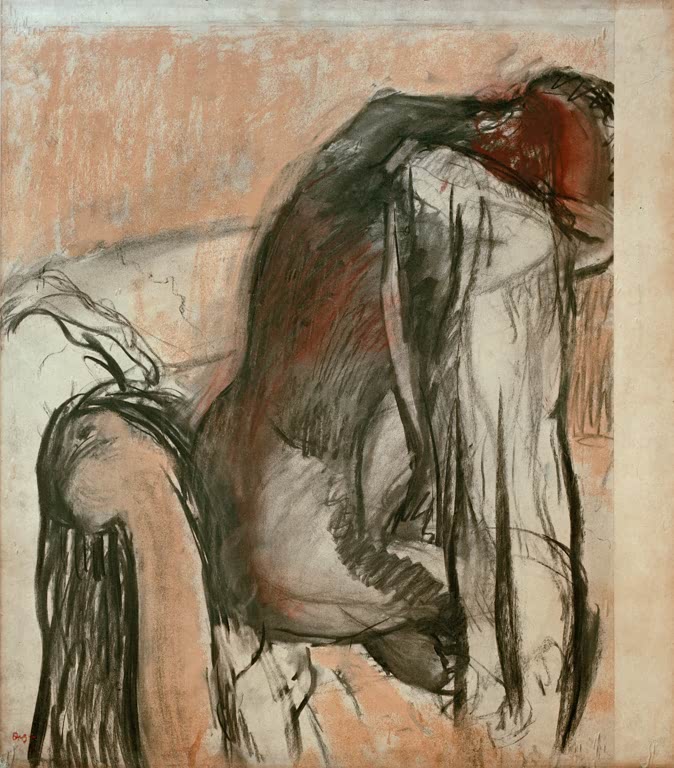 Kunstdruck von „Nach dem Bad; sich abtrocknende Frau“ von Edgar Degas, handgefertigt in Deutschland als Leinwand oder Poster erhältlich