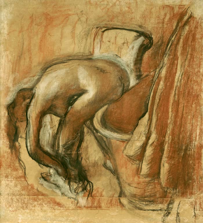 Kunstdruck von „Nach dem Bad; sich abtrocknende Frau“ von Edgar Degas, handgefertigt in Deutschland als Leinwand oder Poster erhältlich