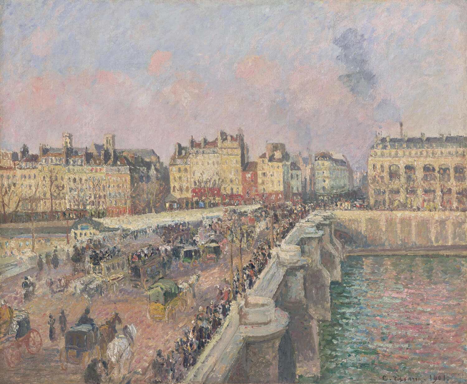 "Nachmittagssonne, Pont Neuf" von Camille Pissarro zeigt den berühmten Pariser Brückenabschnitt bei sonnigem Wetter. Der Kunstdruck fängt die lebendige Atmosphäre und das Wechselspiel von Licht und Schatten im impressionistischen Stil meisterhaft ein.