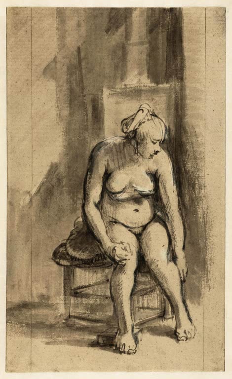 Kunstdruck „Nackte Frau am Ofen sitzend“ von Rembrandt van Rijn