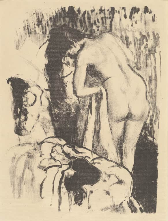 Kunstdruck von „Nackte Frau stehend, sich abtrocknend“ von Edgar Degas, handgefertigt in Deutschland als Leinwand oder Poster erhältlich