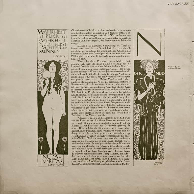 Kunstdruck des Gemäldes „Nuda Veritas und Der Neid“ von Gustav Klimt – hochwertige Reproduktion eines symbolistischen Jugendstil-Kunstwerks.