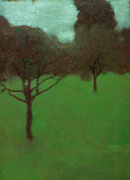 Kunstdruck des Gemäldes „Obstgarten“ von Gustav Klimt – detailreiche Reproduktion der farbenfrohen Gartenlandschaft.