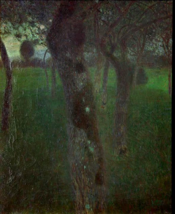 Kunstdruck des Gemäldes „Obstgarten am Abend (Obstgarten. Abend)“ von Gustav Klimt – hochwertige Reproduktion der stimmungsvollen Gartenlandschaft.