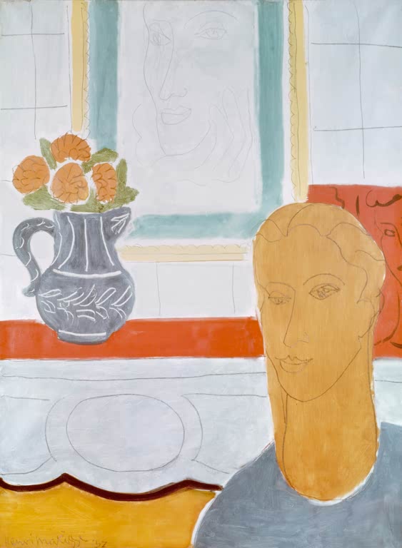 Kunstdruck des Gemäldes Ockerfarbener Kopf von Henri Matisse, handgefertigt in Deutschland