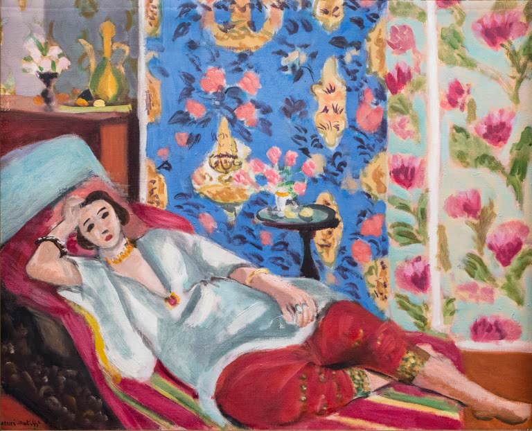 Kunstdruck des Gemäldes „Odaliske mit roten Hosen“ von Henri Matisse – hochwertiger Kunstdruck, erhältlich als Poster oder auf Leinwand.