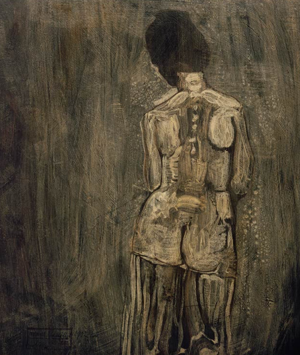 Kunstdruck „Ohne Titel (Rückenakt)“ von Paul Klee mit abstrahierter Rückenansicht einer menschlichen Figur