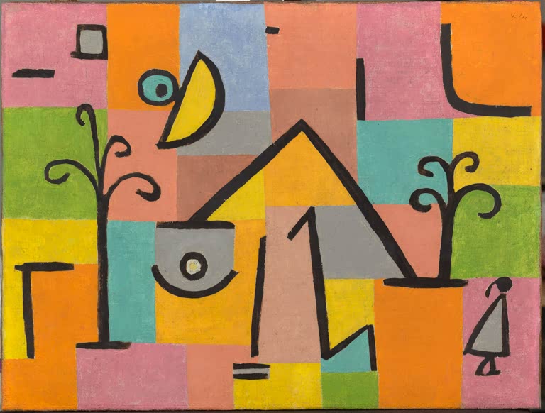 Kunstdruck „Orientalische Seligkeit“ von Paul Klee mit abstrakter Komposition und orientalisch anmutenden Formen und Farben