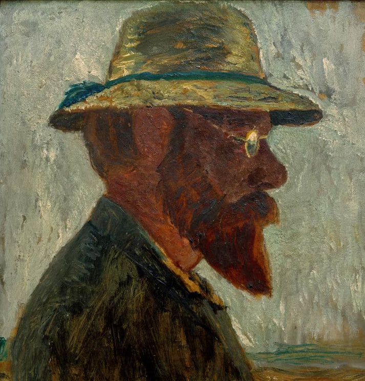 Kunstdruck von Otto Modersohn mit Strohhut im Profil nach rechts von Paula Modersohn-Becker – ausdrucksstarkes Porträt als hochwertiger Kunstdruck.