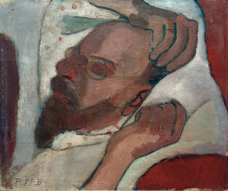 Kunstdruck von „Otto Modersohn schlafend“ von Paula Modersohn-Becker. Einfühlsames Porträt in ruhiger Stimmung, in Deutschland handgefertigt.