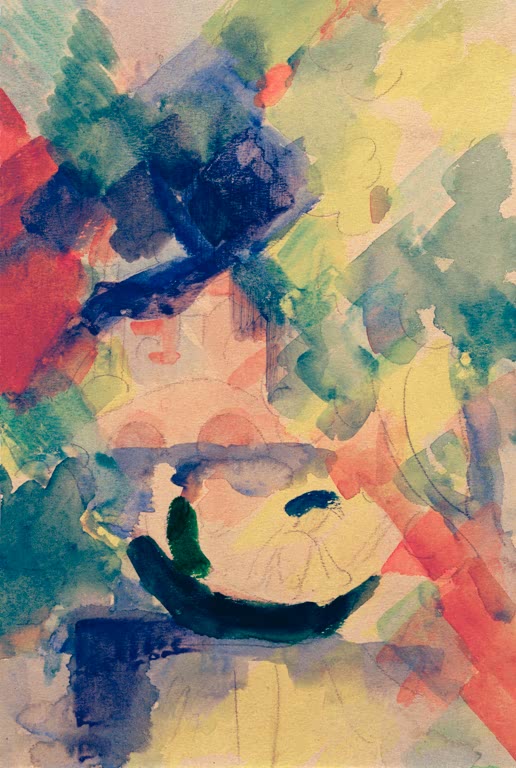 Kunstdruck des Gemäldes „Paar im Nachen“ von August Macke. Hochwertig in Deutschland von Hand gefertigt, erhältlich als Poster oder Leinwand und optional gerahmt.