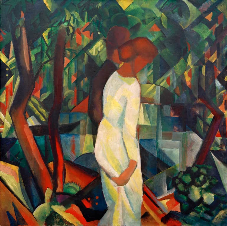Kunstdruck des Gemäldes „Paar im Wald“ von August Macke. Hochwertig in Deutschland von Hand gefertigt, erhältlich als Poster oder Leinwand und optional gerahmt.