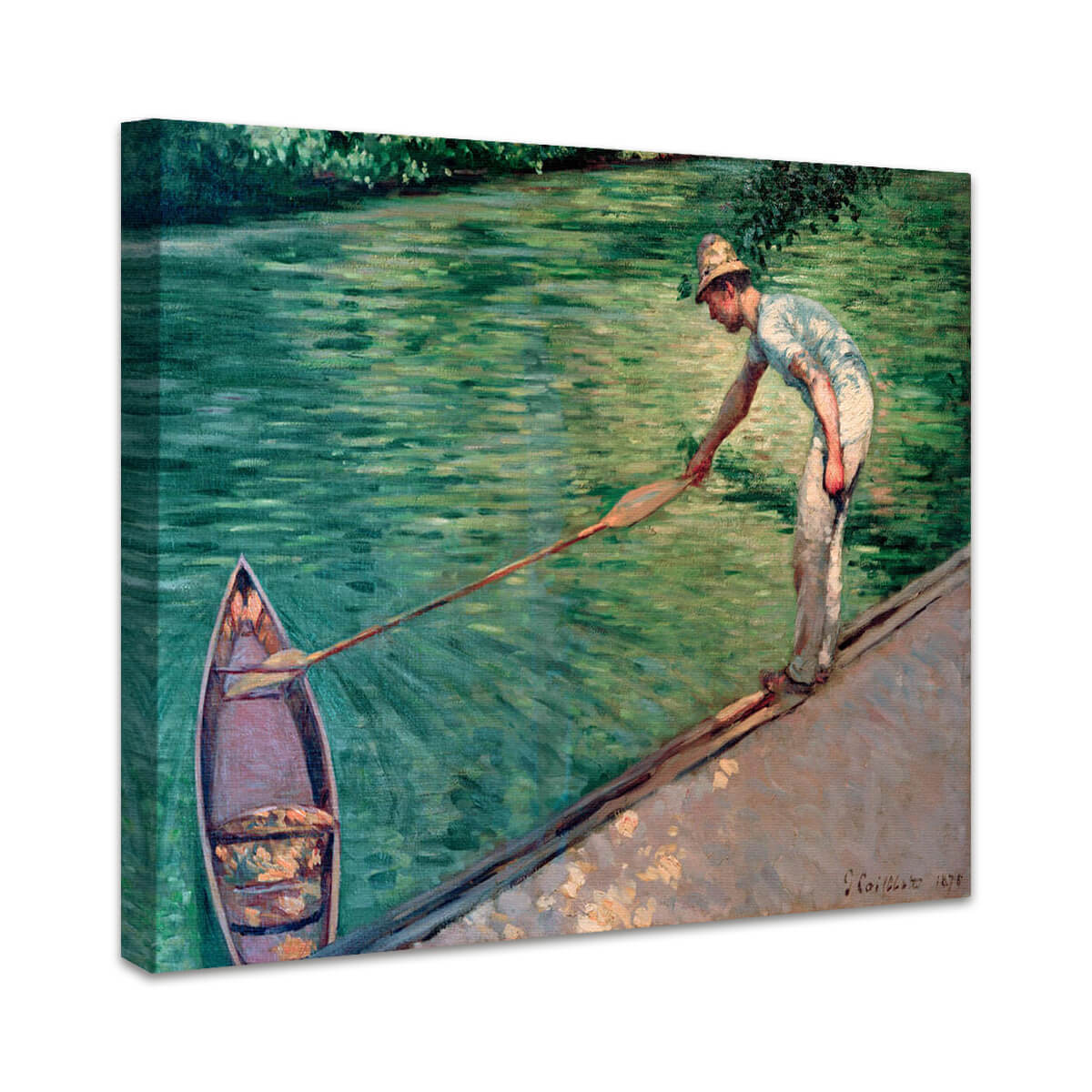 Paddler zieht sein Paddelboot zu sich heran | Gustave Caillebotte