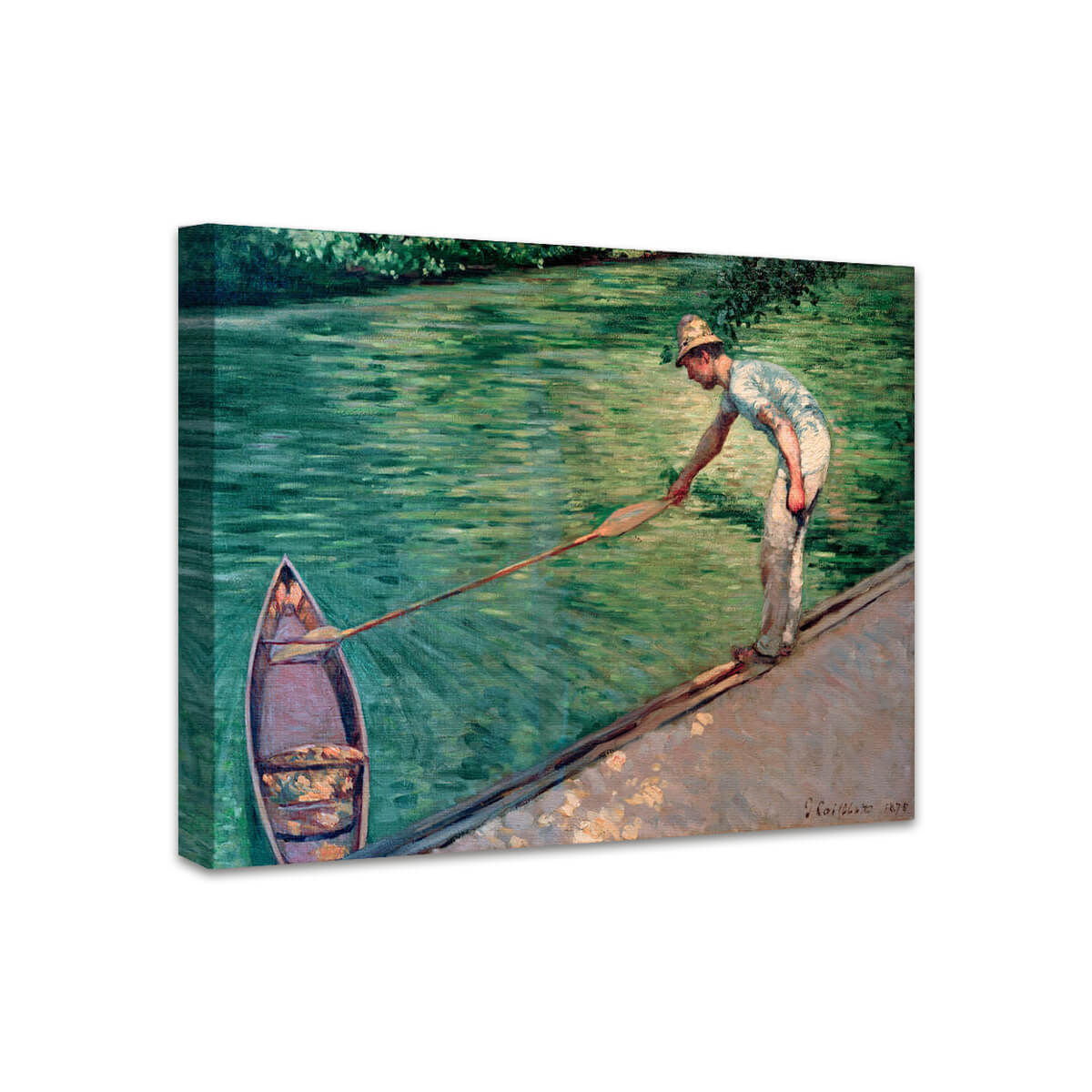 Paddler zieht sein Paddelboot zu sich heran | Gustave Caillebotte