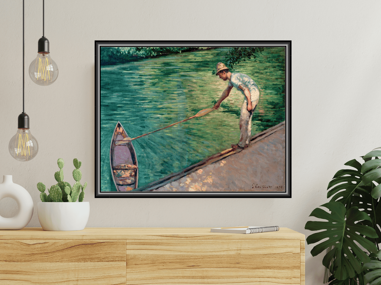 Paddler zieht sein Paddelboot zu sich heran | Gustave Caillebotte