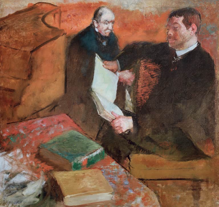 Kunstdruck des Gemäldes Pagans und Degas' Vater von Edgar Degas mit einer Darstellung von Pagans und dem Vater des Künstlers.