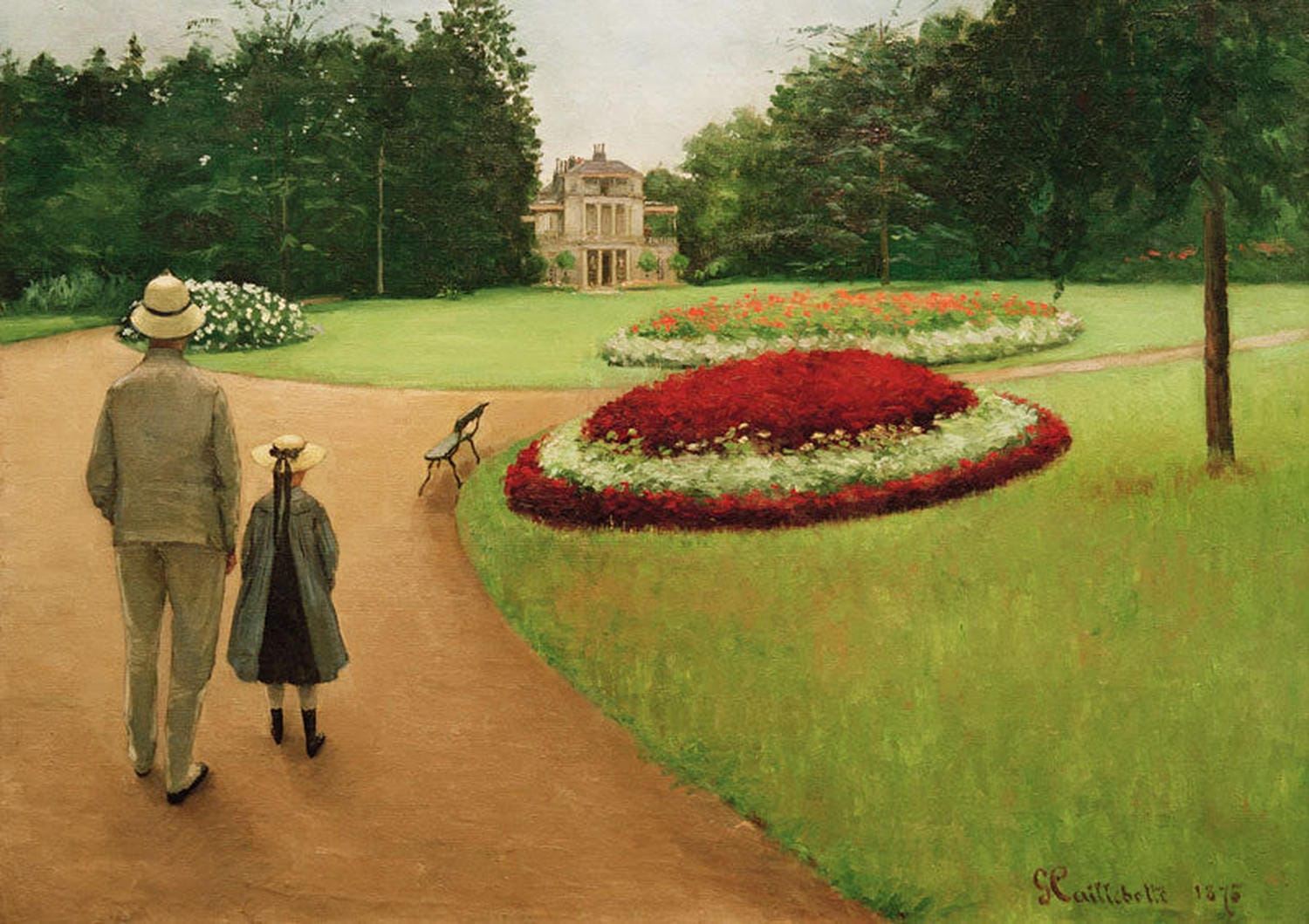 „Park und Landhaus in Yerres“ von Gustave Caillebotte – impressionistische Gartenszene mit elegantem Landhaus, üppigem Grün und stimmungsvoller Lichtatmosphäre.