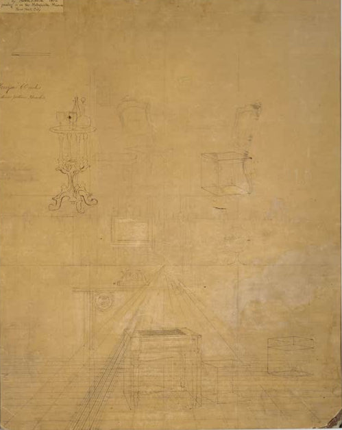 Kunstdruck der perspektivischen Zeichnung für Die Schachspieler von Thomas Eakins, handgefertigt in Deutschland