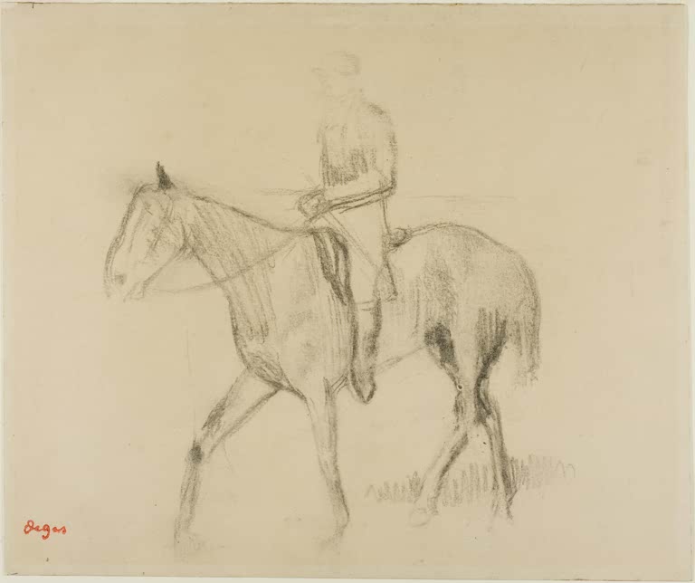 Kunstdruck von Pferd und Reiter von Edgar Degas mit einer dynamischen Reiterszene und der charakteristischen Darstellung von Bewegung.