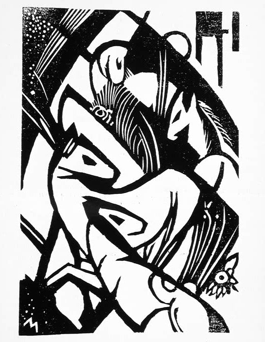 Kunstdruck des Gemäldes „Pferde“ von Franz Marc. Hochwertig in Deutschland von Hand gefertigt, erhältlich als Poster oder Leinwand und optional gerahmt.