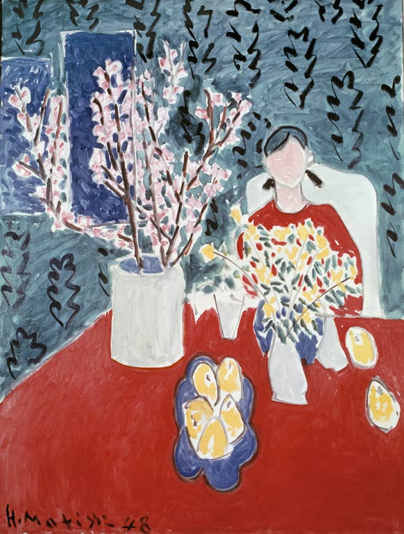 Kunstdruck des Gemäldes Pflaumenbaumzweige vor grünem Hintergrund von Henri Matisse, handgefertigt in Deutschland
