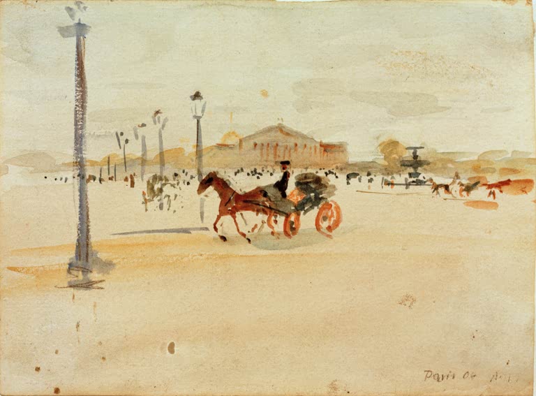 Kunstdruck des Gemäldes „Place de la Concorde in Paris“ von August Macke. Hochwertig in Deutschland von Hand gefertigt, erhältlich als Poster oder Leinwand und optional gerahmt.