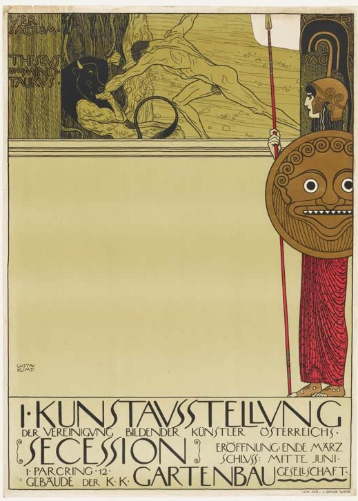 Kunstdruck des Plakats „Plakat für die 1. Ausstellung der Secession“ von Gustav Klimt – hochwertige Reproduktion des Jugendstil-Kunstwerks.