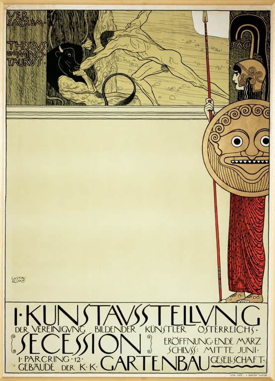 Kunstdruck des Plakats „Plakat für die Ausstellung der I. Secession“ von Gustav Klimt – hochwertige Reproduktion des berühmten Jugendstil-Kunstwerks.