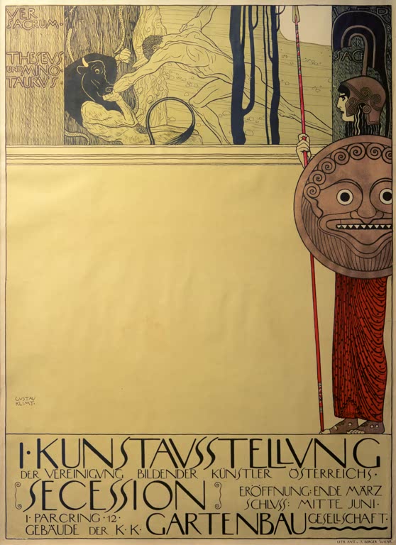 Kunstdruck des Plakats „Plakat für die I. Ausstellung der Secession“ von Gustav Klimt – hochwertige Reproduktion des berühmten Jugendstil-Plakats.