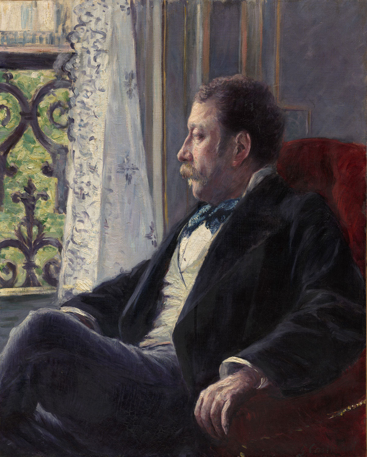 Portrait of a Man von Gustave Caillebotte, ein realistisches Gemälde, das einen eleganten Mann in formeller Kleidung darstellt.