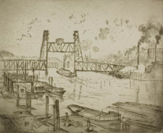 Portland, Oregon - Stahlbrücke von Bror Julius Olsson Nordfeldt als Kunstdruck, handgefertigt in Deutschland, erhältlich als Poster oder Leinwand.