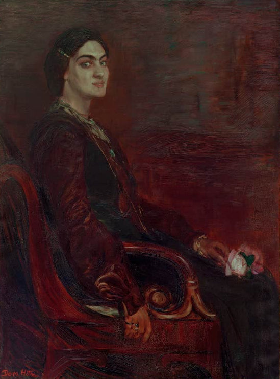 Porträt Eleonore von Hofmann von Dora Hitz als hochwertiger Kunstdruck einer sitzenden Dame mit Rose