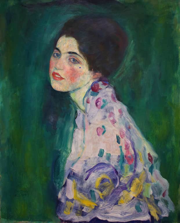 Kunstdruck des Gemäldes „Porträt einer Dame“ von Gustav Klimt – hochwertige Reproduktion eines eleganten Jugendstil-Porträts.