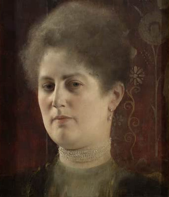Kunstdruck von „Porträt einer unbekannten Frau“ von Gustav Klimt mit eleganter Porträtdarstellung und charakteristischer Farbgestaltung. In Deutschland von Hand gefertigt.