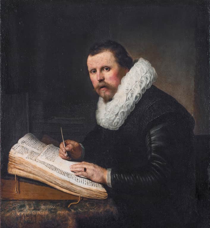 Kunstdruck „Porträt eines Mannes am Schreibtisch“ von Rembrandt van Rijn