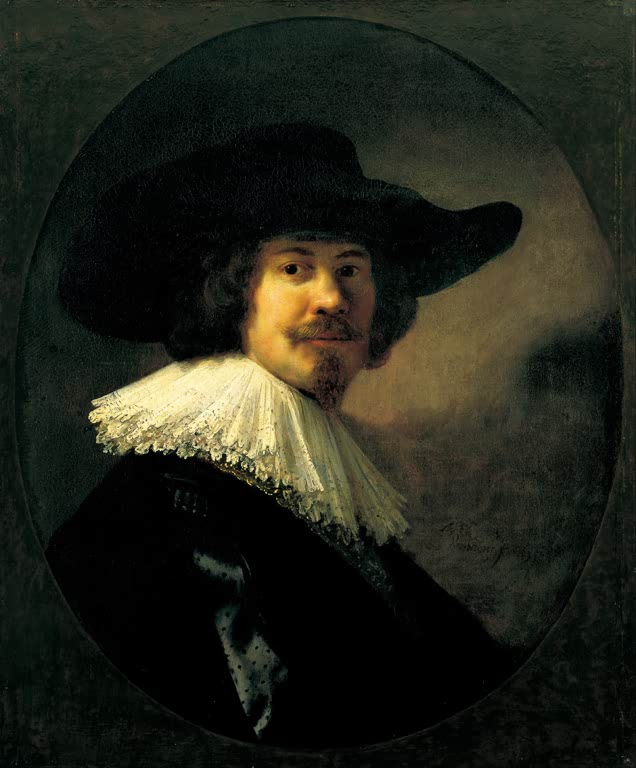 Kunstdruck „Porträt eines Mannes mit breitrandigem Hut“ von Rembrandt van Rijn