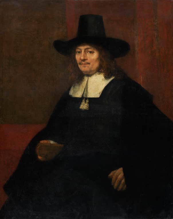 Kunstdruck „Porträt eines Mannes mit hohem Hut“ von Rembrandt van Rijn