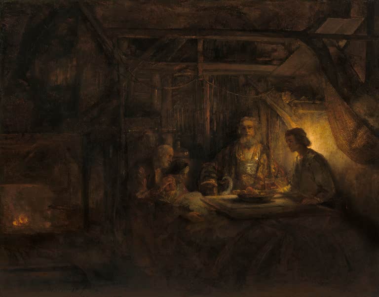 Kunstdruck „Porträt eines jungen Mannes, sitzend an einem Tisch“ von Rembrandt van Rijn