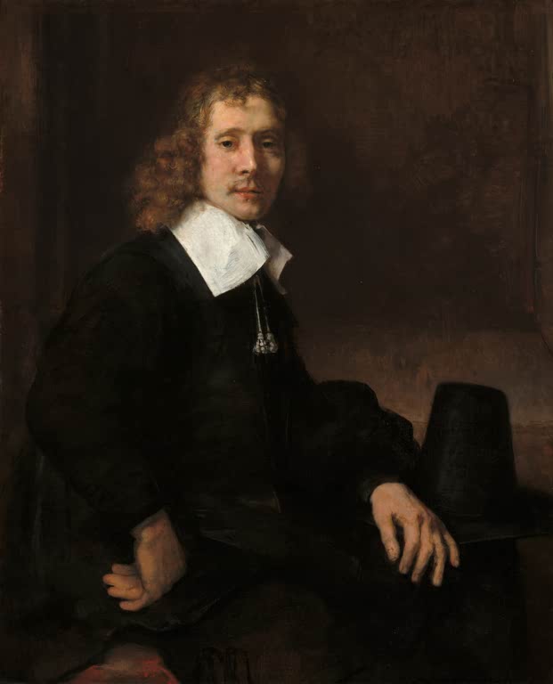 Kunstdruck „Porträt eines jungen Mannes, sitzend an einem Tisch“ von Rembrandt van Rijn