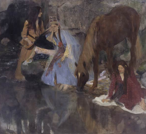 Kunstdruck des Gemäldes Porträt von Mlle Fiocre im Ballett La Source von Edgar Degas mit der Balletttänzerin Eugénie Fiocre in ihrer Rolle.