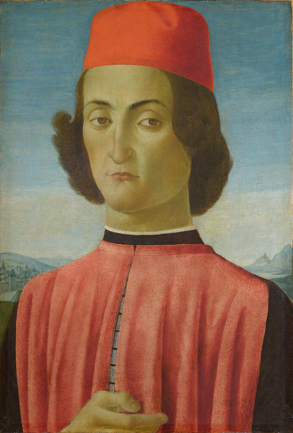 Porträt eines jungen Mannes, möglicherweise Giuliano de' Medici, von Sandro Botticelli – Renaissance-Gemälde mit feinen Gesichtszügen, harmonischer Komposition und elegantem Ausdruck