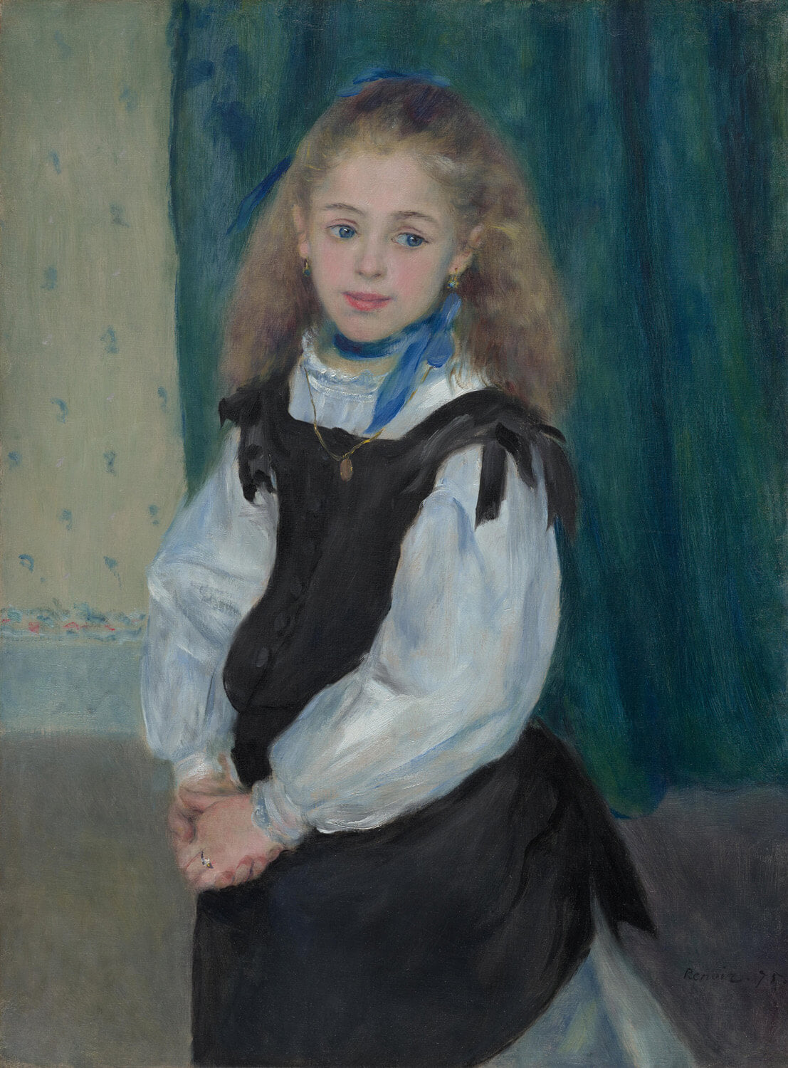 „Porträt von Mademoiselle Legrand“ von Pierre-Auguste Renoir zeigt eine junge Frau in einem eleganten Kleid, das die zeitlose Schönheit und den Charme der Belle Époque widerspiegelt. Die weichen Pinselstriche und das harmonische Farbenspiel verleihen dem Porträt eine raffinierte und lebendige Ausstrahlung.
