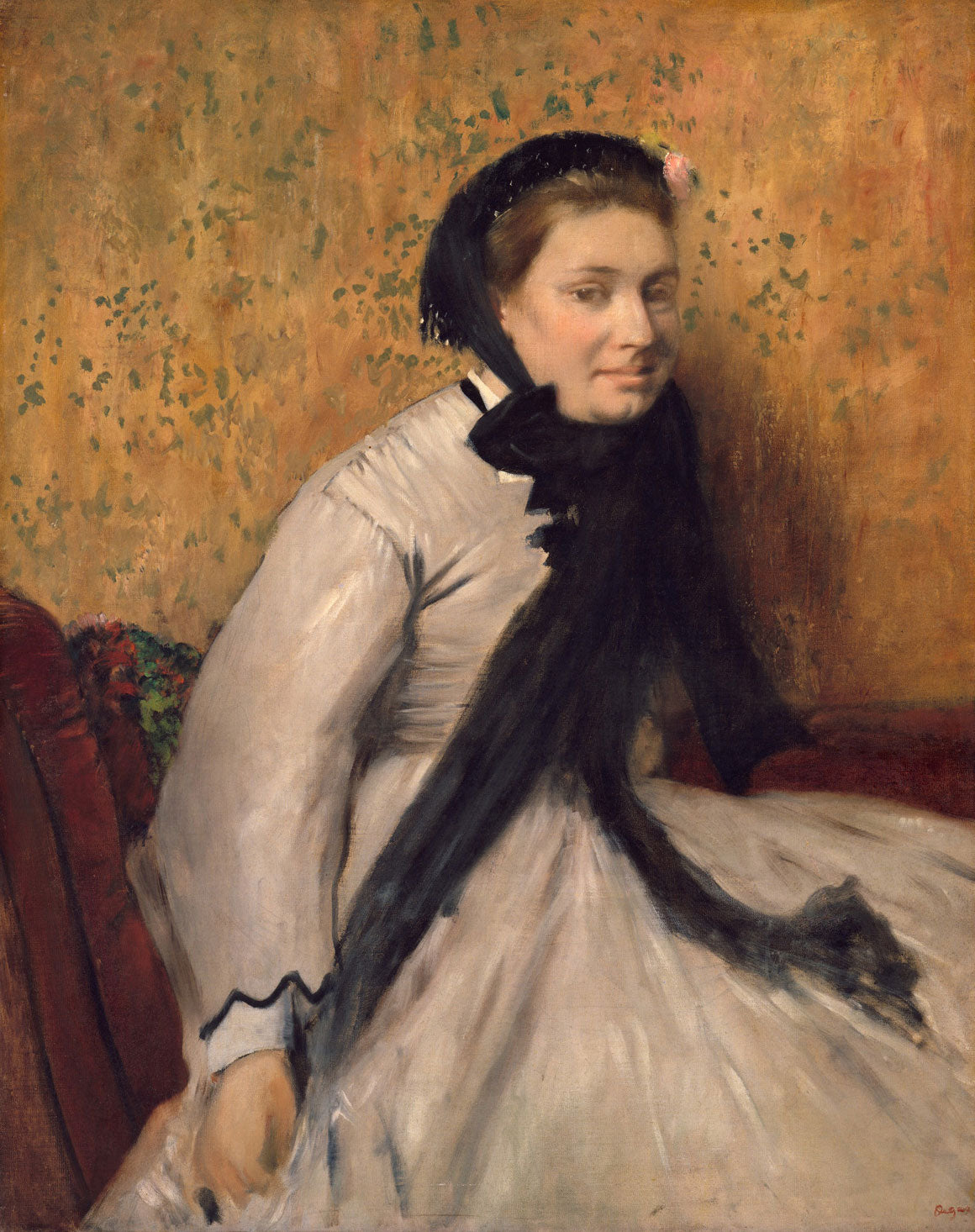 „Porträt einer Frau in Grau“ von Edgar Degas zeigt eine Dame in einem grauen Kleid, die nachdenklich und in sich gekehrt wirkt. Degas’ Meisterwerk besticht durch seine subtile Farbpalette und die eindrucksvolle Darstellung der Figur.