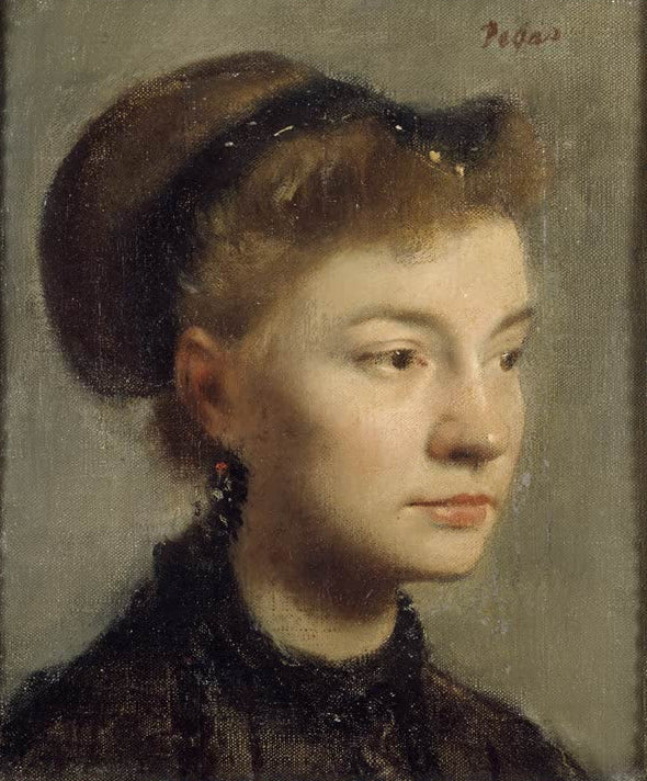 Kunstdruck des Gemäldes Portrait de jeune femme von Edgar Degas mit dem Porträt einer jungen Frau.