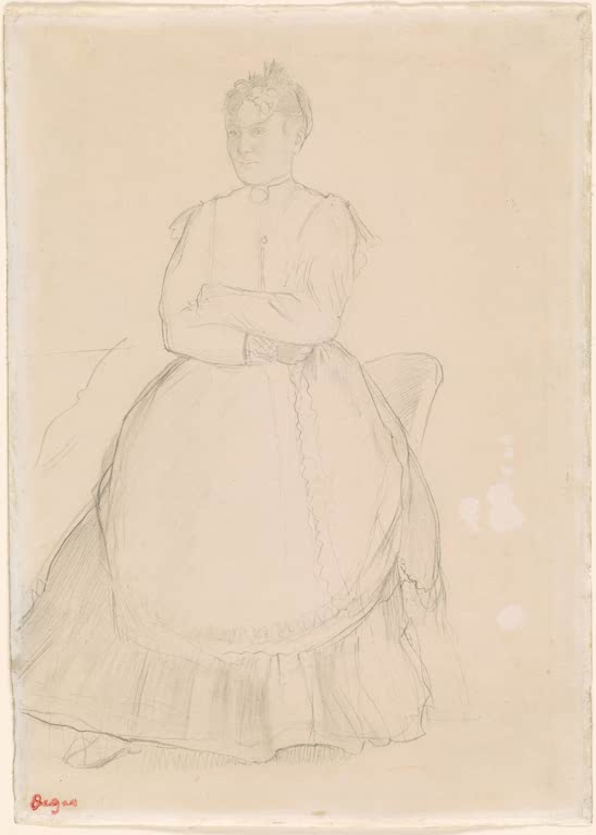 Kunstdruck des Gemäldes Portrait einer Frau von Edgar Degas mit dem Porträt einer Frau in einer klassischen Darstellung.